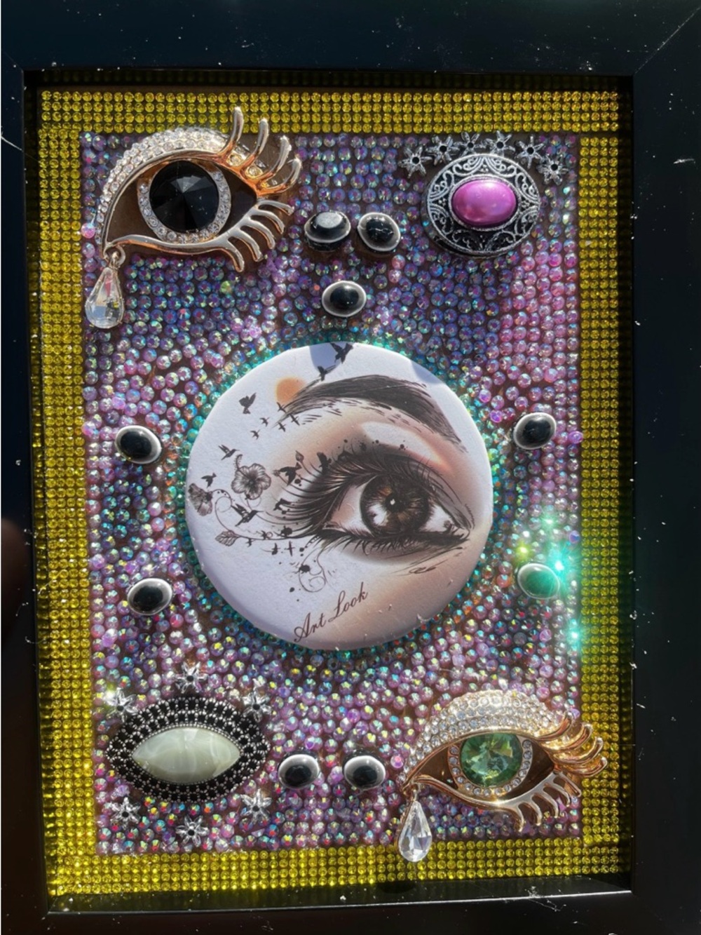 All Eyes On Me Hand Crafted Framed Eye Motif Mixed-Media Wall Art - Pink / Gold - Picture 7 of 9